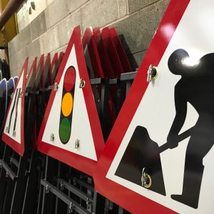 Collection of road signs for street works management