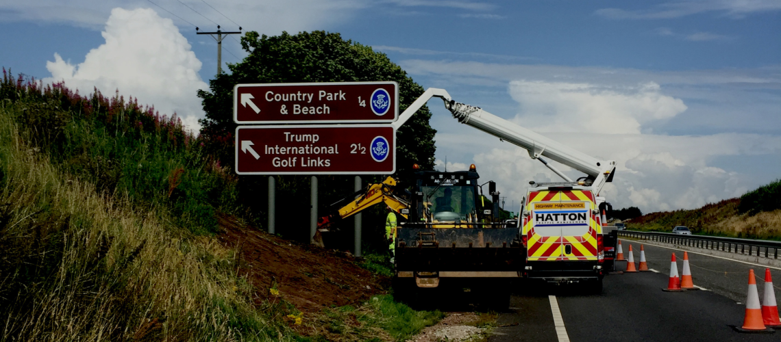 Installing road sign on motorway – highway sign installations